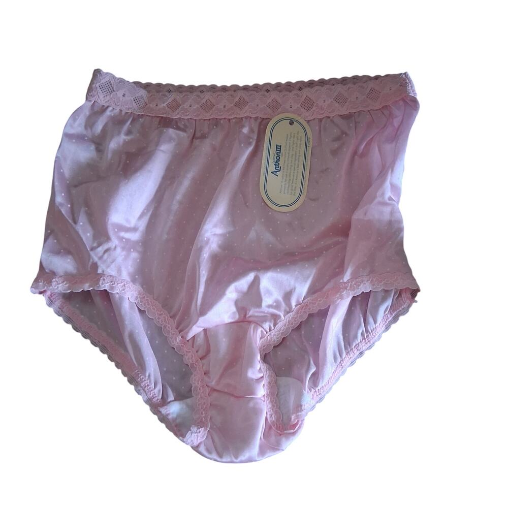 Sylray nwt vintage panties wmns 5 USA nylon lt pink polka dot lace Dupont Antron